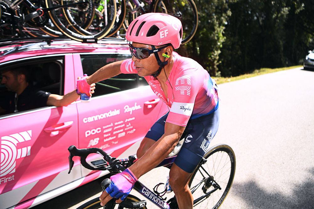 Jonathan Caicedo fueld up at the EF Education First team car