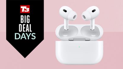 Apple AirPods Pro 2 against pink background