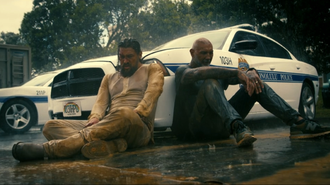 Jason Momoa and Dave Bautista in The Wrecking Crew