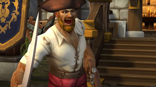 A pirate in World of Warcraft: Plunderstorm wears a joyous expression.