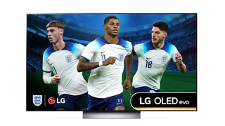 LG C3 OLED TV with images of England football players on screen