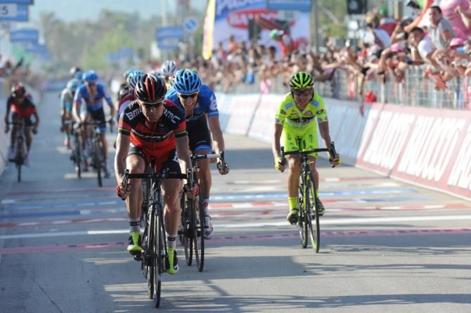 Cadel Evans (BMC) led in an elite chase group for second place, 16 seconds behind Paolini.