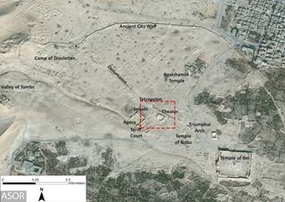 New destruction of Palmyra has significantly damaged two monuments at the UNESCO World Heritage Site. Here, the red box denotes the area of new damages, as seen on Jan. 10, 2017.