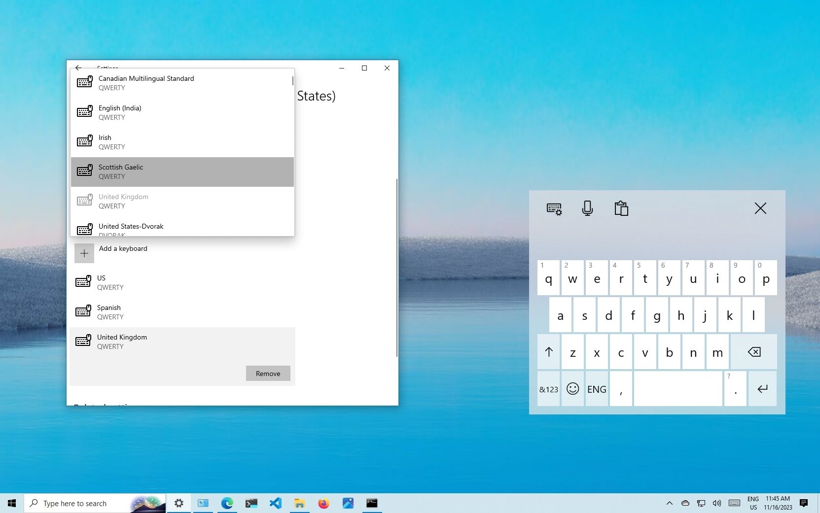 change your keyboard layout windows 10