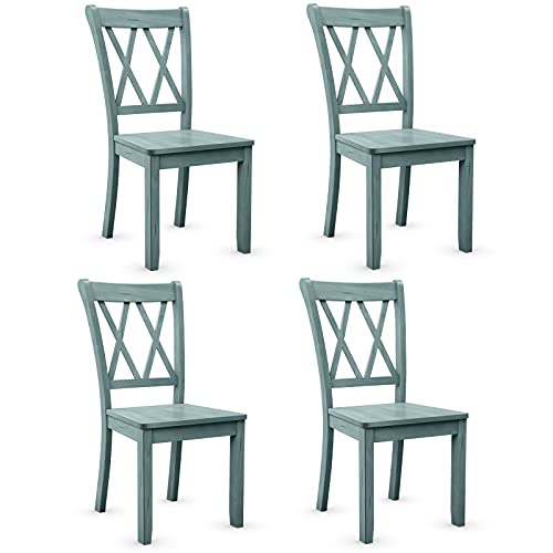 Giantex Set of 4 Dining Chairs, Rubber Wood Dining Room Chair, Farmhouse Dining Side Chairs, Max Load 400 Lbs, Wooden Kitchen Chairs for Home Kitchen, Dining Room