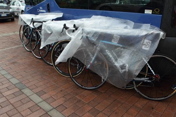 Bikes were kept dry before the start too