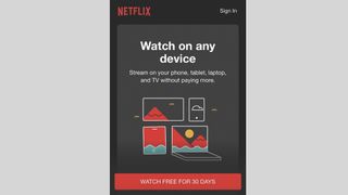 An image showing the Netflix mobile site page that requires users to sign up before they can see what content is available on the site.