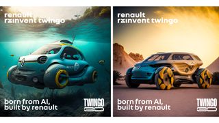 Two versions of Renault's Twingo car, illustrated by AI