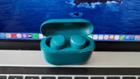 The JLab Go Air Pop displayed on a MacBook Pro