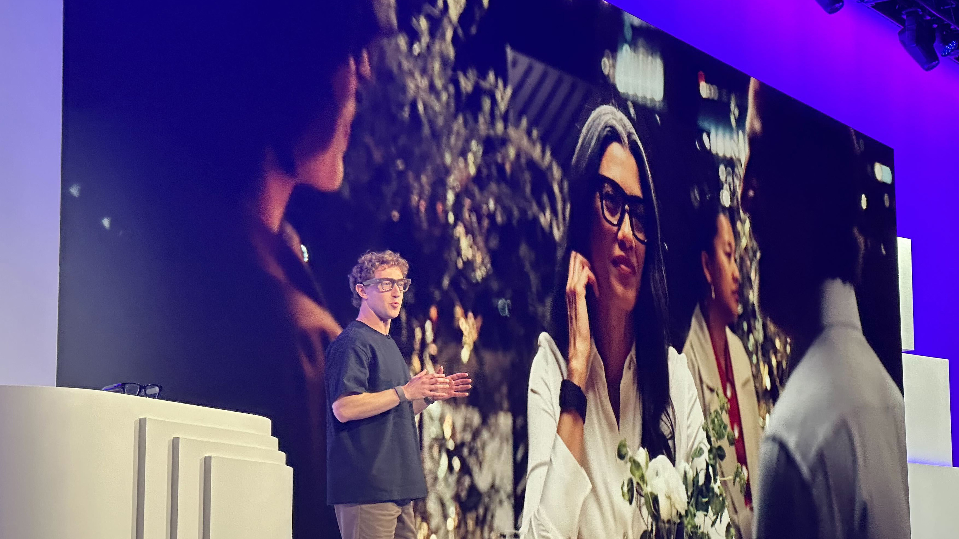Mark Zuckerberg wearing Meta Ray-Ban Display Glasses on stage at Meta Connect 2025