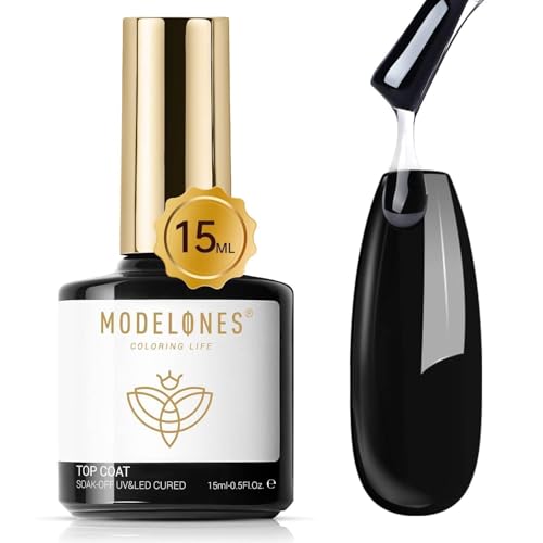 Modelones Gel Top Coat, 15ml No Wipe Gel Nail Polish High Gloss Top Coat Shiny Long Lasting Clear Top for Acrylic Nails, Need U V/led Lamp for Home Diy Gift and Summer Nail Salon