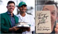 Rory McIlroy shows off a gift his caddie Harry Diamond gave him for Christmas