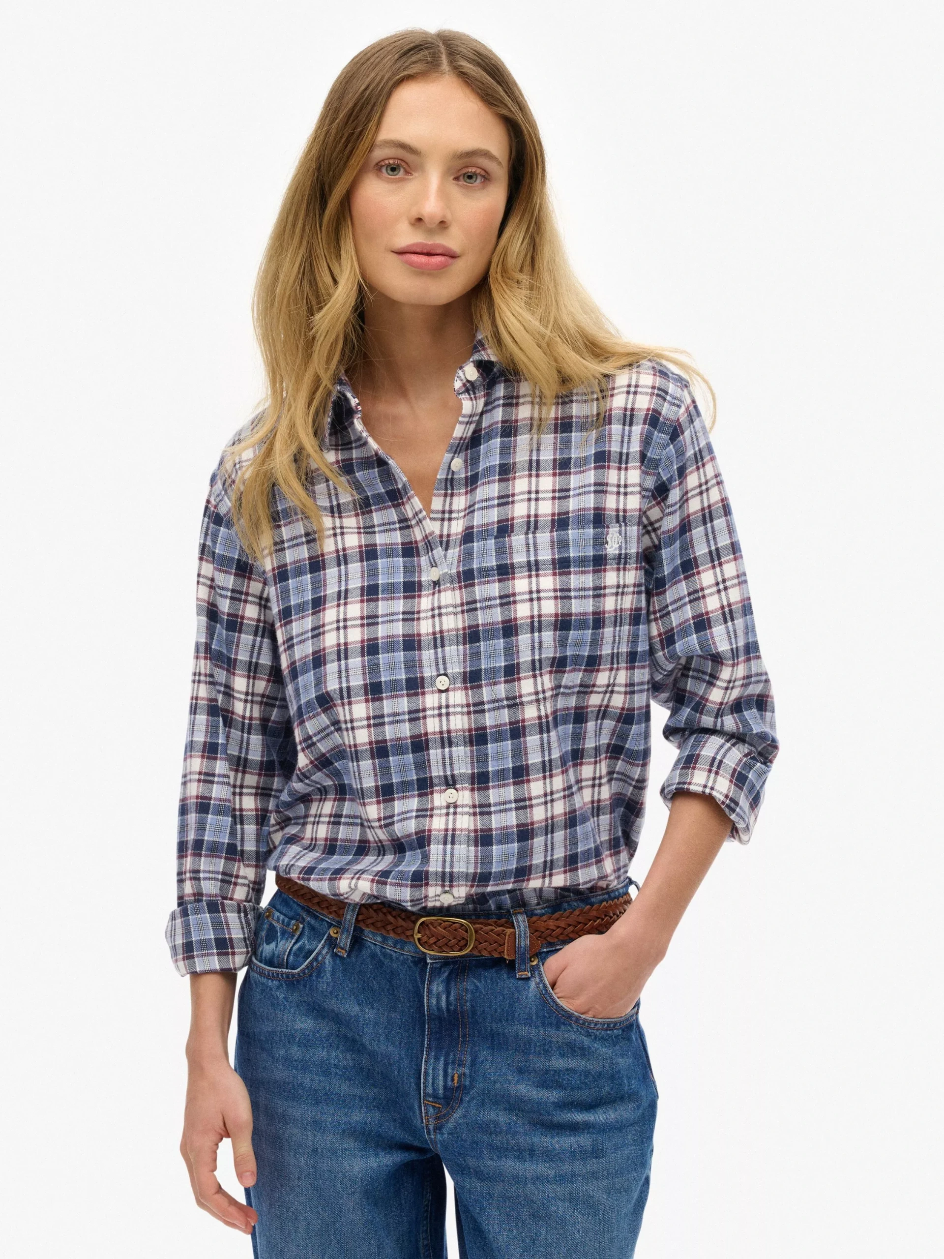 Superdry Check Flannel Boyfriend Shirt, Blue/red