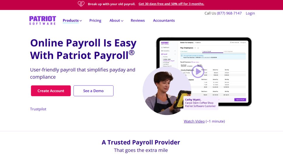 Website screenshot of Patriot Payroll (February, 2026)