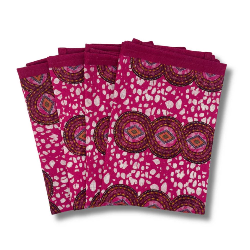 Bright pink African print napkins, set of 4