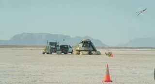 Boeing's Starliner capsule at White Sands Missile Range in New Mexico shortly after its touchdown on May 25, 2022.