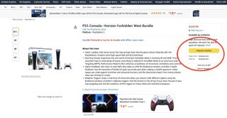 Screenshot of PS5 bundle at Amazon