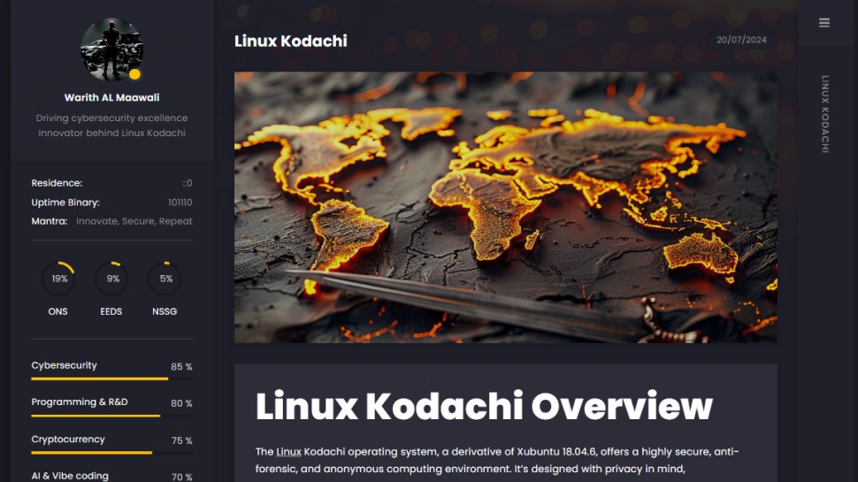 Website screenshot of Kodachi (August, 2025)