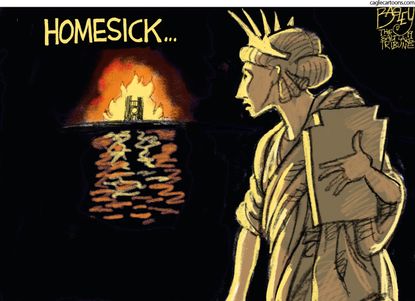 Editorial Cartoon World Lady Liberty Notre Dame fire