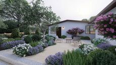 front yard patio with garden furniture