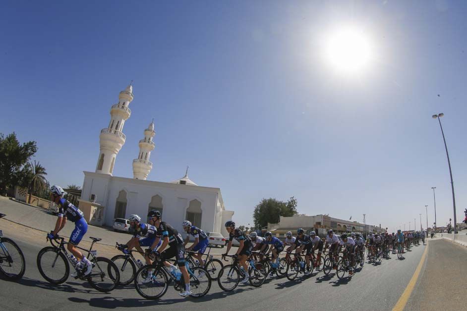 Etixx-QuickStep and Sky near the front of the peloton
