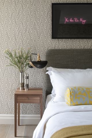 Zigzag wallpaper in modern bedroom by Kitesgrove