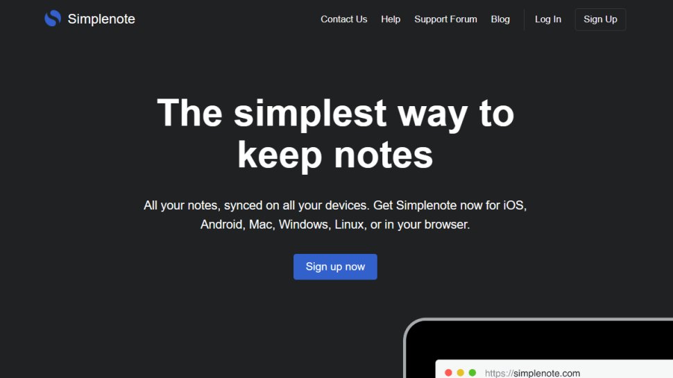 Website screenshot for Simplenote