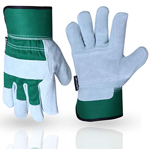 Sawans Thorn Proof Work Gloves Heavy Duty Leather Gardening Gloves for Ladies Women Durable Protective Garden Rigger Hand Utility Safety Men Kids Washable Gripper (green, M)
