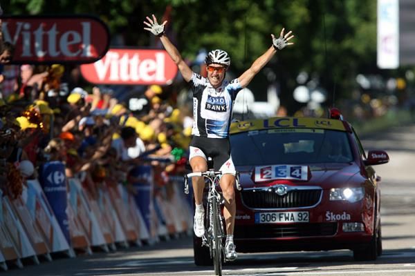 Nicki S&ouml;rensen (Team Saxo Bank) celebrates his first ever Tour victory on the streets of Vittel.