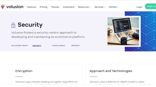 Volusion's webpage discussing its security features