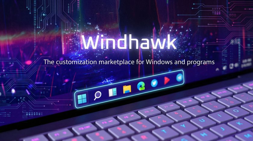 Screen overlay of the Windhawk logo and Windows 11