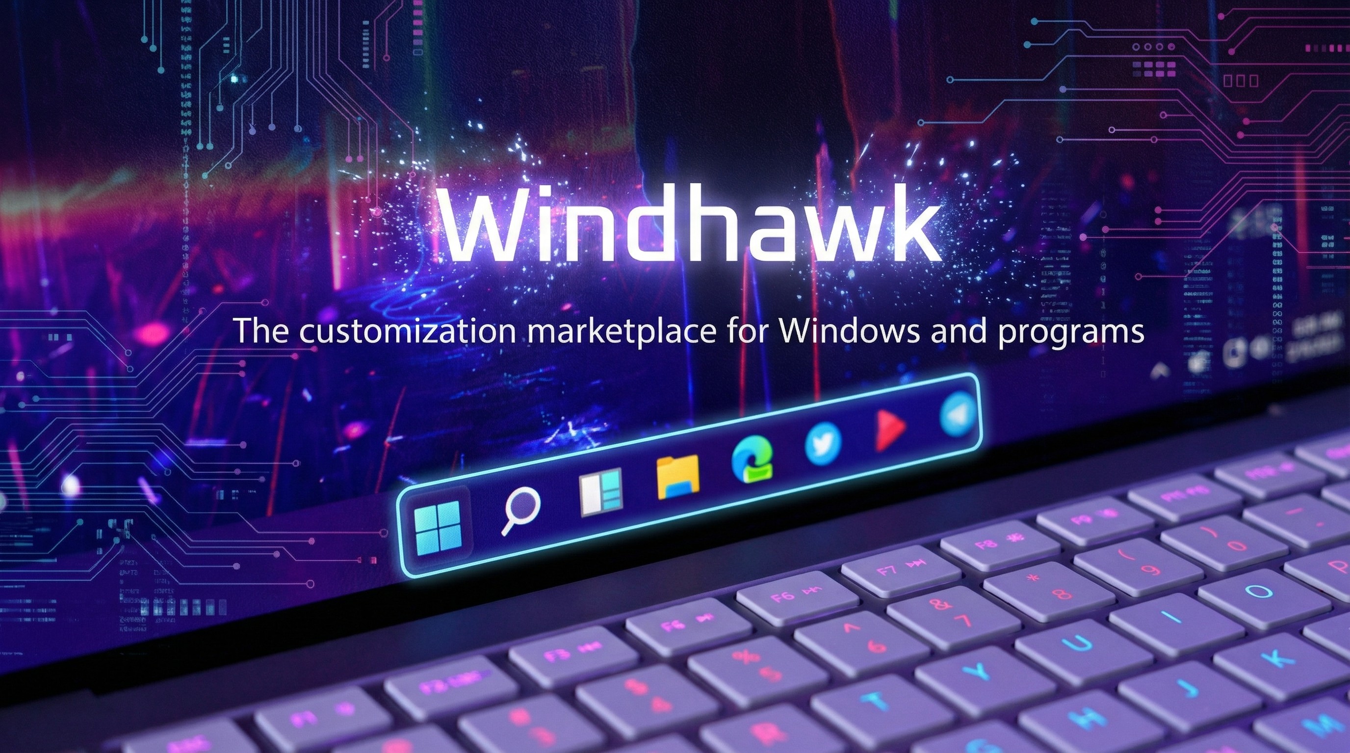 Screen overlay of the Windhawk logo and Windows 11