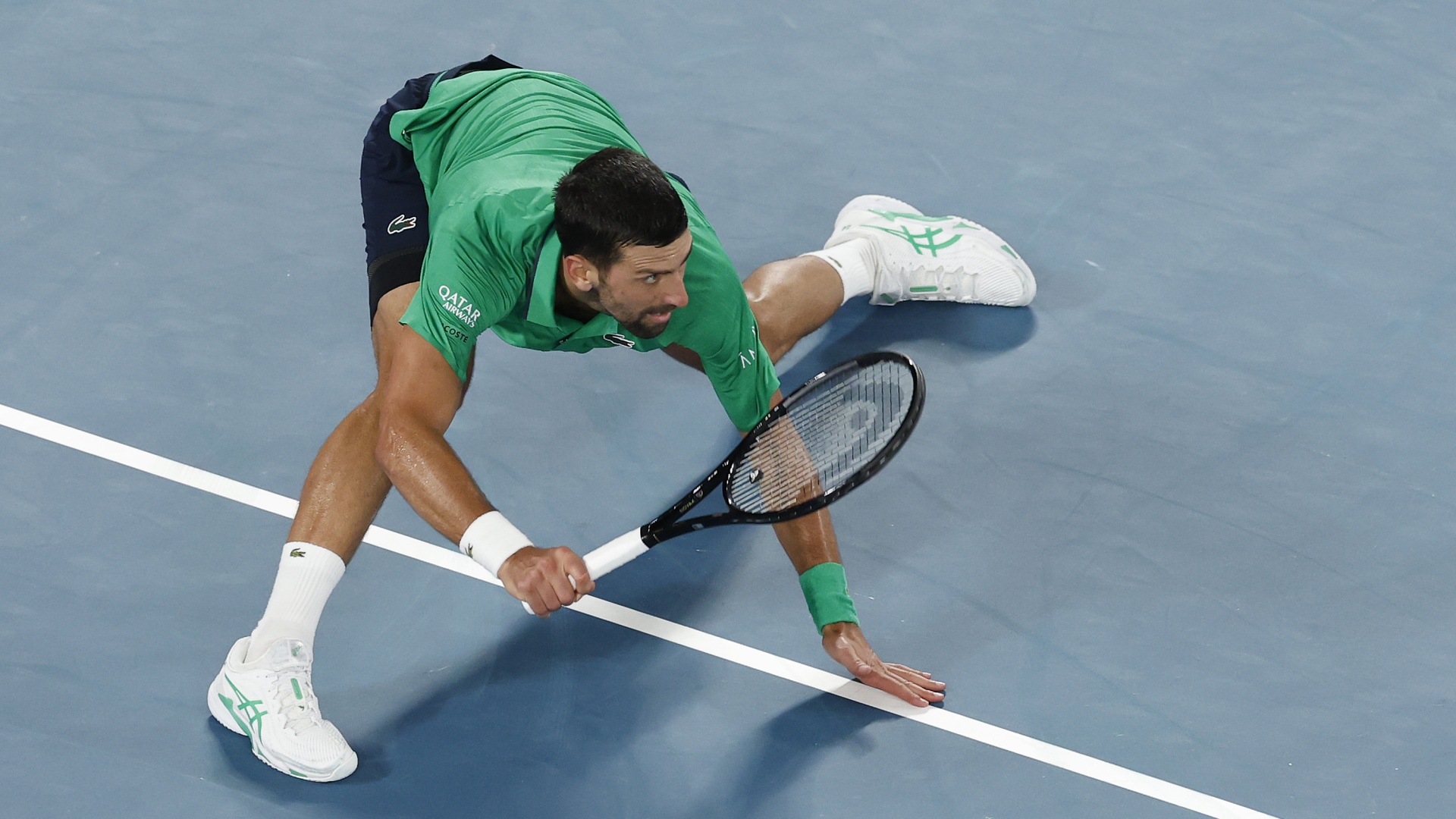 Novak Djokovic playing to reach the 2026 Australian Open final