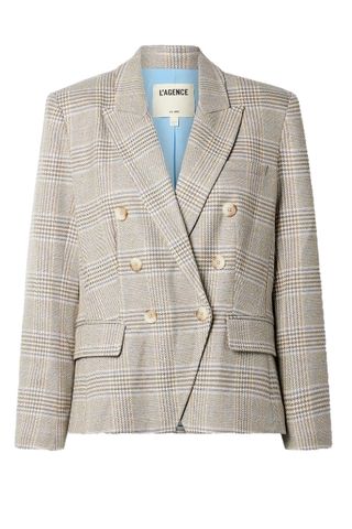 Kenzie Double-Breasted Checked Metallic Jacquard Blazer