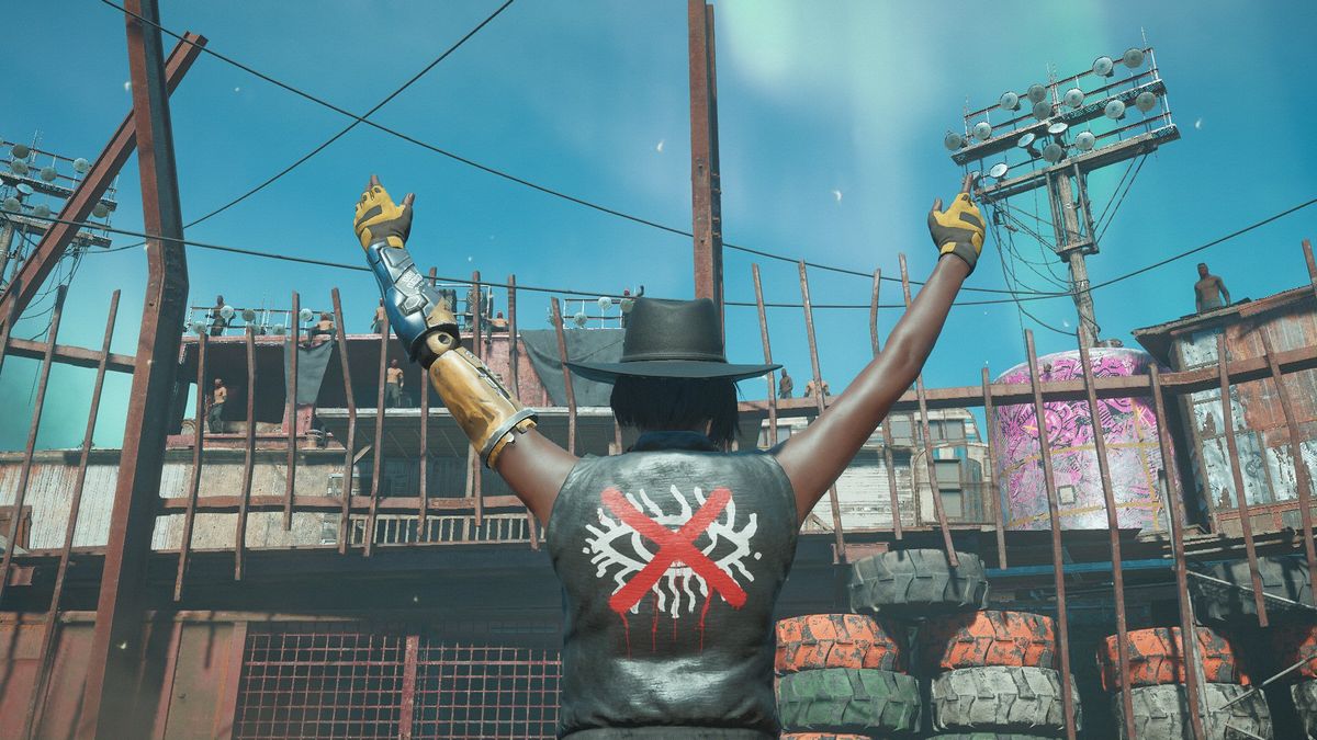 Yes, there's a fighting pit. And a photo mode that lets you pose your character,