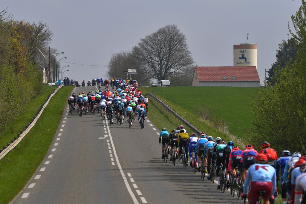 The peloton split in Paris-Roubaix