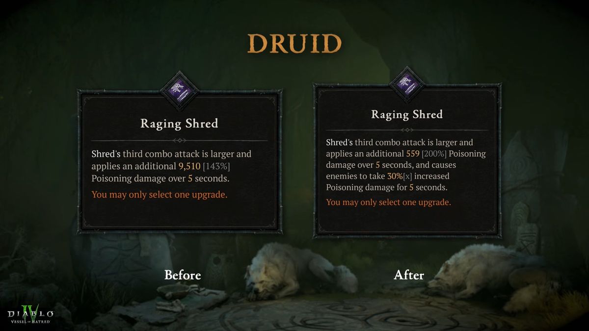 Slides showing changes to Druid class in Diablo 4