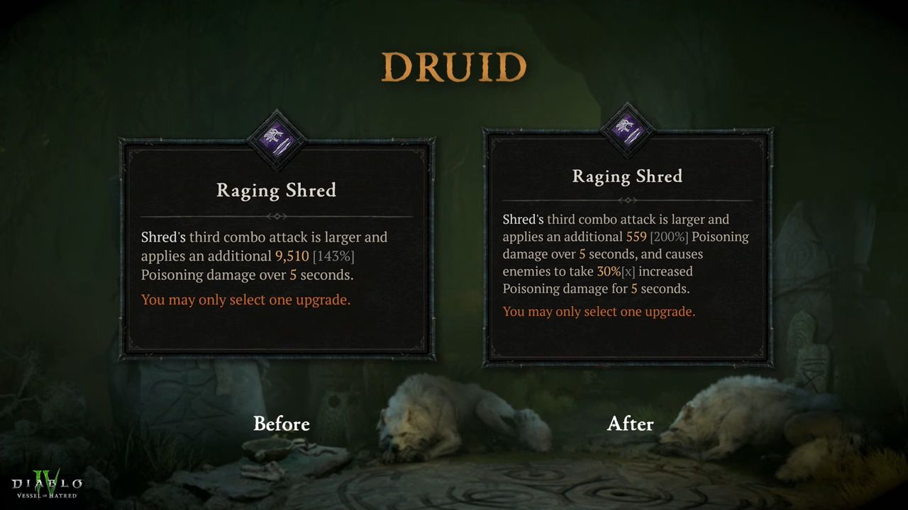 Slides showing changes to Druid class in Diablo 4