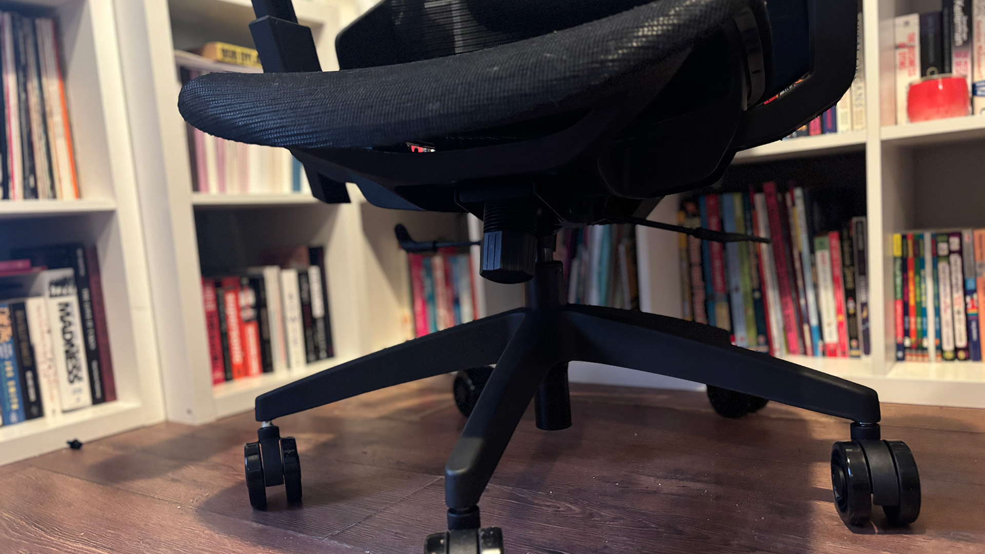 An Asus ROG Destrier gaming chair set-up at a desk.