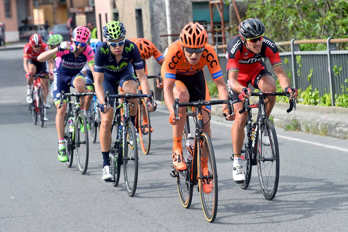 Maciej Paterski (CCC-Sprandi-Polkowice) and Phil Gilbert (BMC) at the front of the break