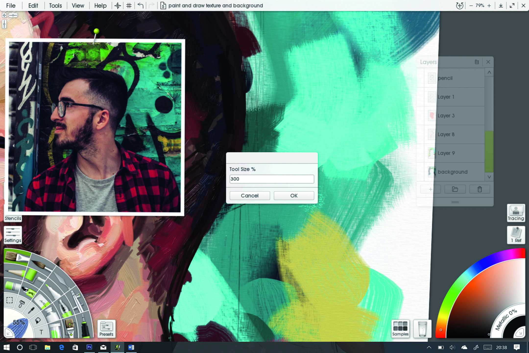 drawing with painted background