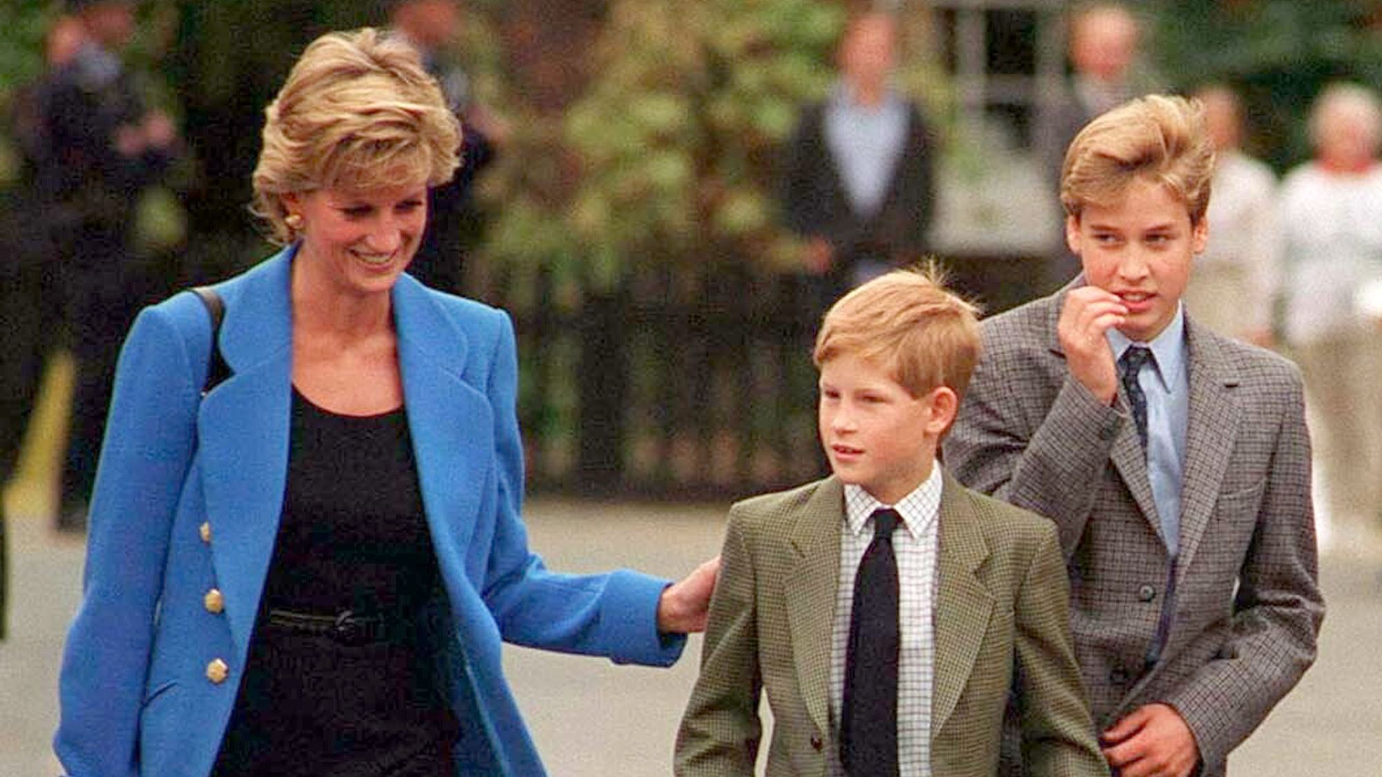 Princess Diana, Prince William and Prince Harry at Eton College in 1995