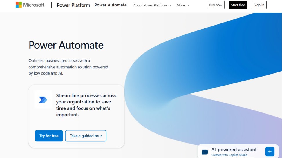 Microsoft Power Automate website screenshot (July 2025).