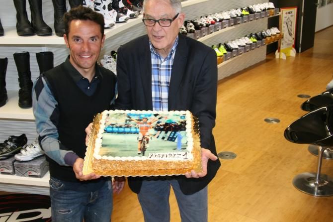 Joaquim Rodriguez's WorldTour and Tour of Lombardy wins are feted by Sidi founder Dino Signori.