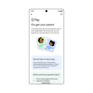 Google Wallet interface for allowing kids to use tap-to-pay