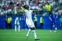Bukayo Saka of England with his arms spread wide during the FIFA World Cup 2026 Group L match between England and Croatia. (Photo by Sebastian Frej/Getty Images)