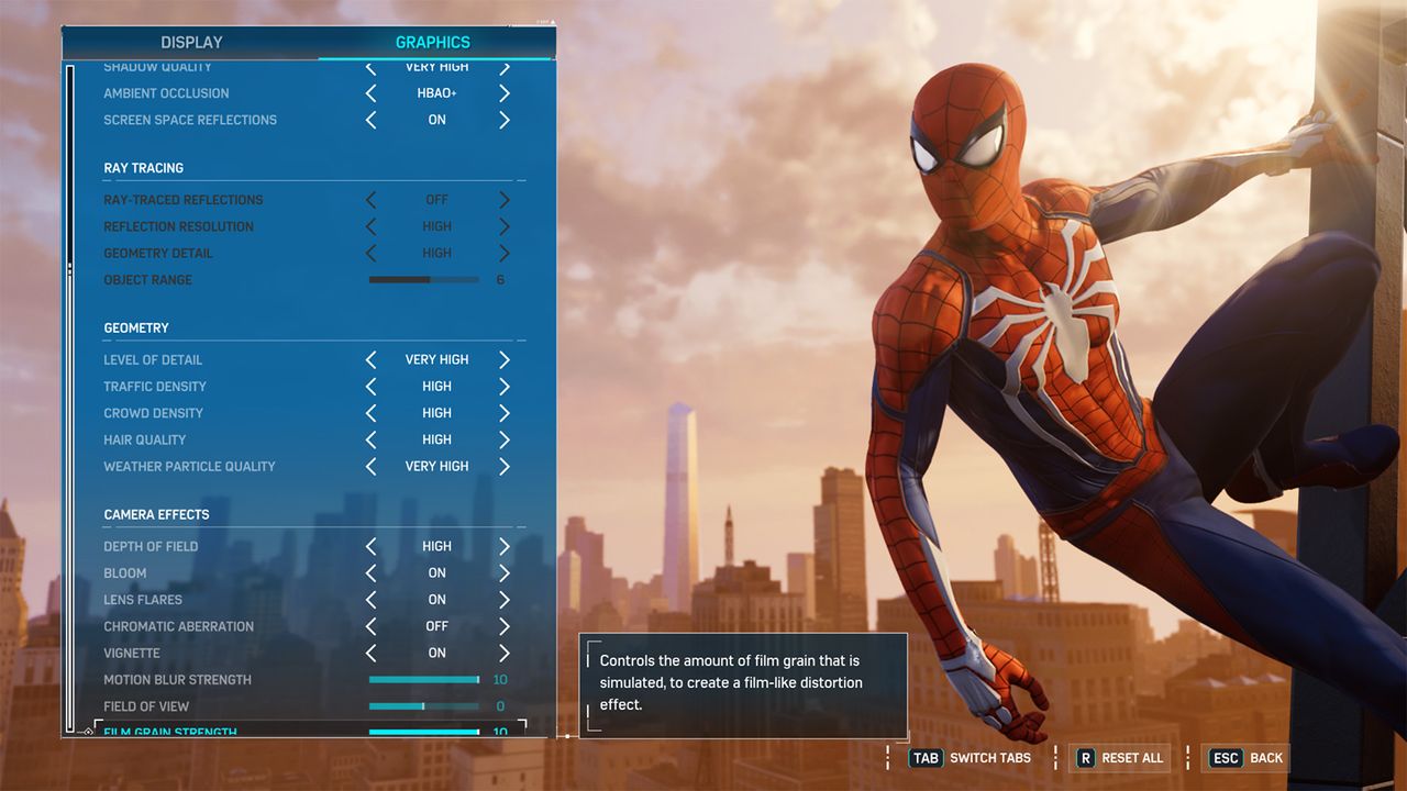 Spider-Man Remastered settings