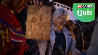 Thancred from Final Fantasy XIV holding a map up at the camera.
