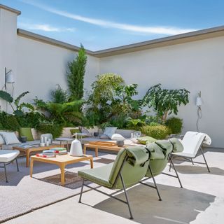 garden color schemes: Ligne Roset furniture on patio