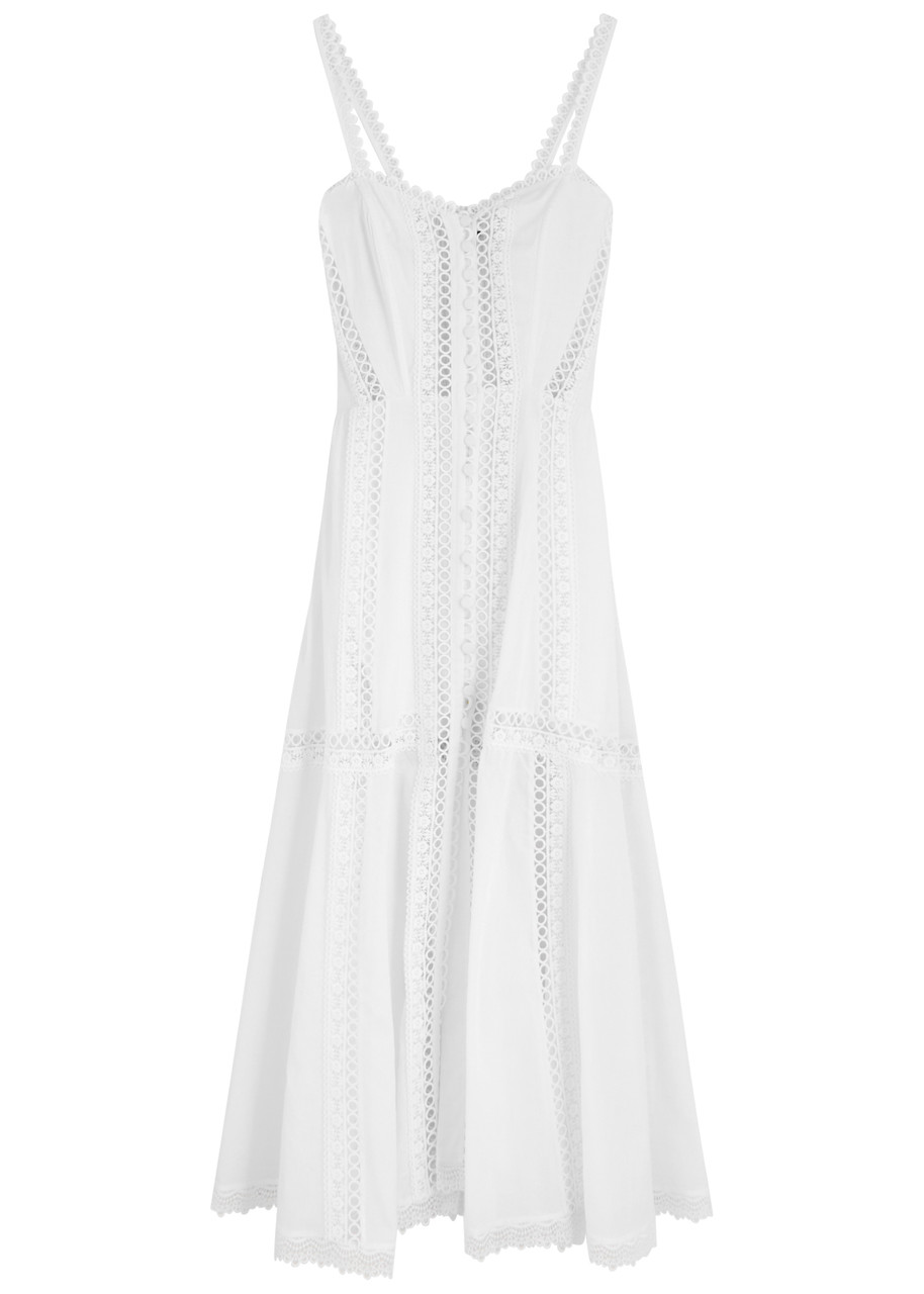 Dafelle Lace-Embellished Cotton-Blend Midi Dress